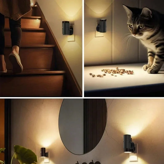 NEW Cylindrical RGB LED Night Light Plug in Modern Wall Lamp Sensor Adjustable Brightness Dimmable Night Lights for Hallway Bedroom