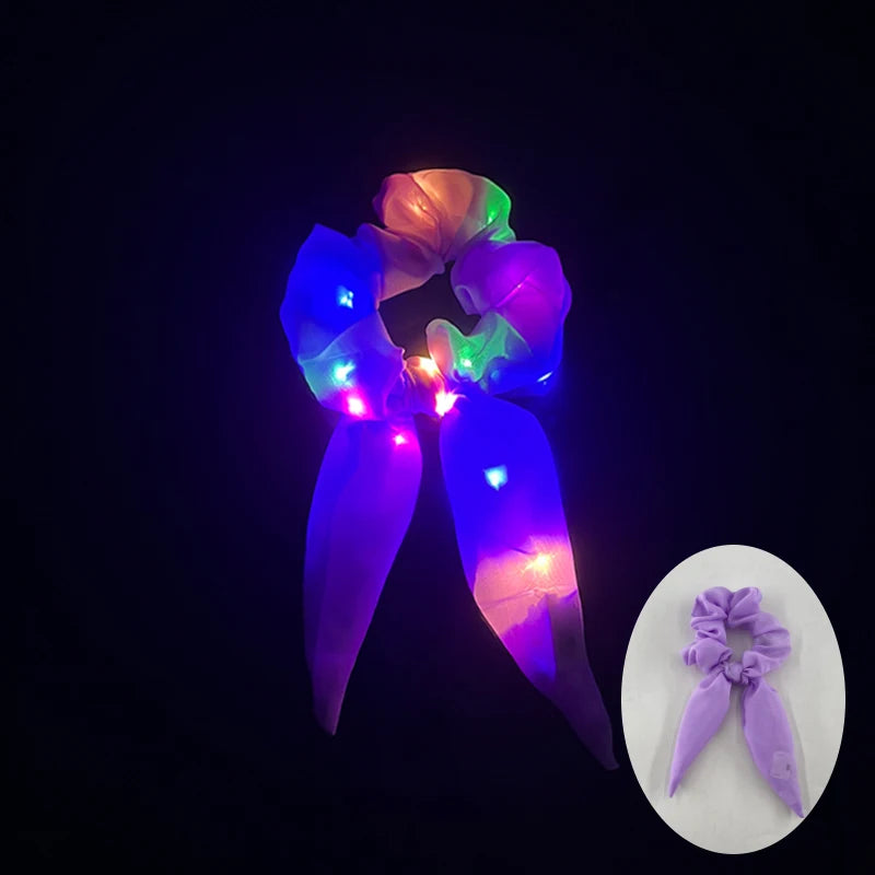 1/10/20 PCS Set LED Luminous Earrings Scrunchies Glowing Hairband Girl Light Up Hair Scrunchy Rave Festival Party Night Clubwear Headwear Supplies Hair Accessories