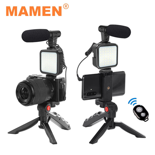 Portable Vlogging Kit Video Making Equipment with Tripod Bluetooth Control for SLR Camera Smartphone YouTube Photography