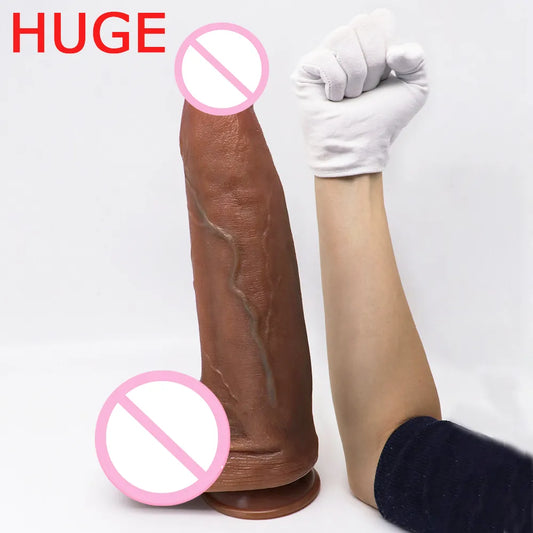 Adult Huge Realistic Dildo Soft Silicone Brown Giant Penis Female Vaginal Masturbators Anal Sex Toy for Women Suction Cup Thick Dick