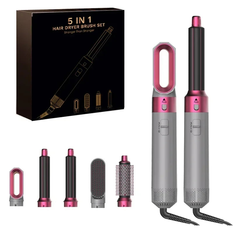 5 In 1 Set Hair Dryer And Hot Air Comb Brush With Curling Iron Hair Straightener For Fast Drying Curling Straightening And Styling Women Beauty Salon Spa Accessories Hair Care Tools Set Kit