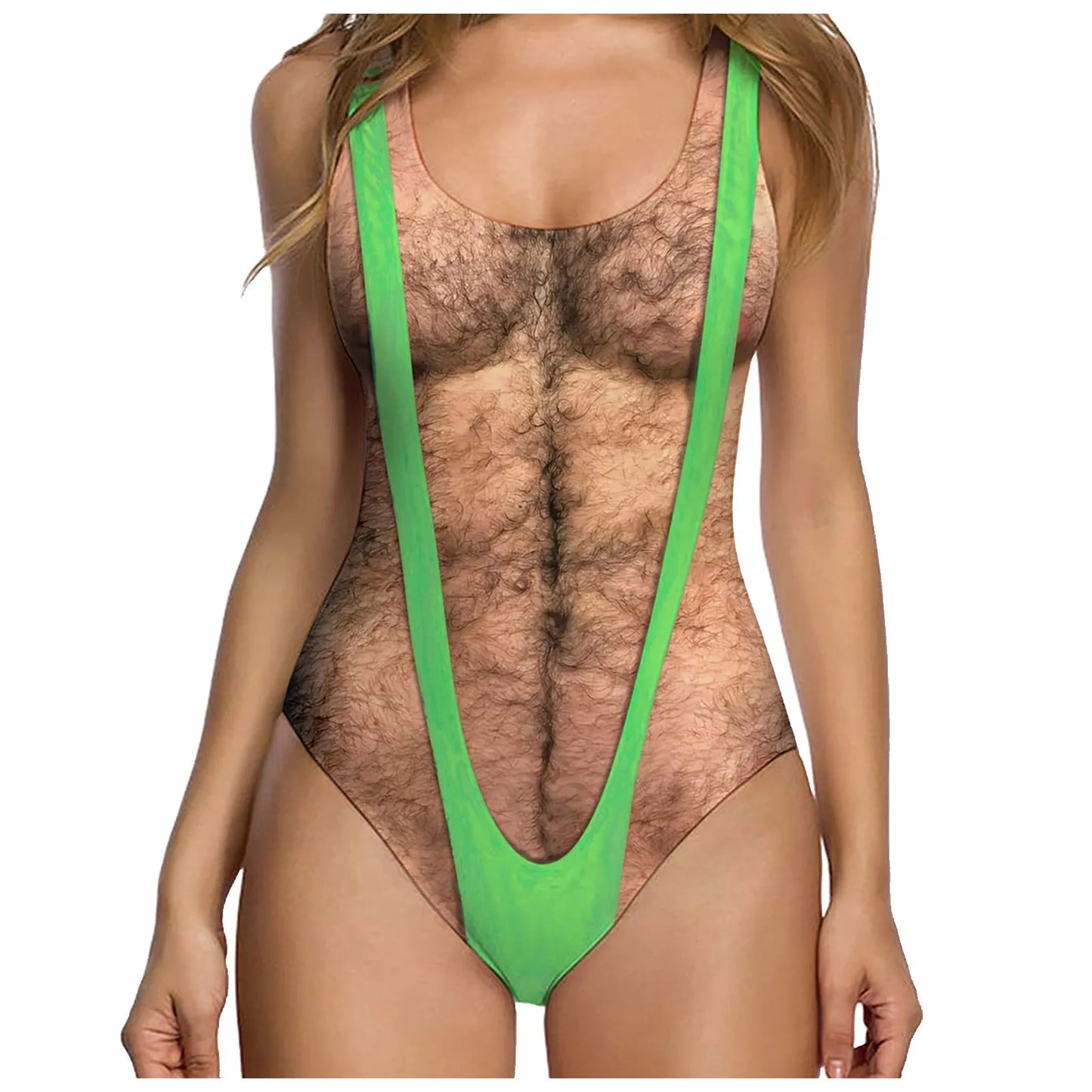 Sexy Funny Desing Swimsuit Women Fun 3d Fake Breast Hairy Print Bathing Suit Bodysuit Summer Beach Brazilian Swimwear Biquini