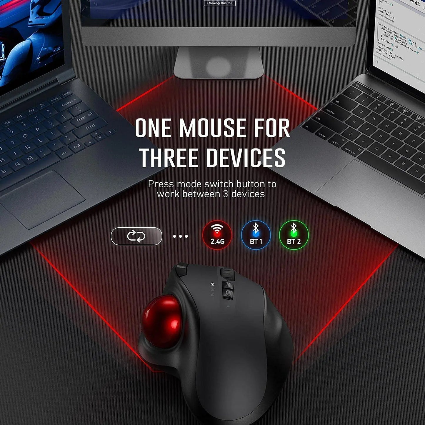 NEW HOT SALE Trackball Wireless Mouse Rechargeable Bluetooth 2.4G USB Gaming Mouse Ergonomic Mice for Computer Android Windows 3 Adjustable DPI PC Video Games Mice Computer Laptops Accessories Devices Supplies Electronics Pro