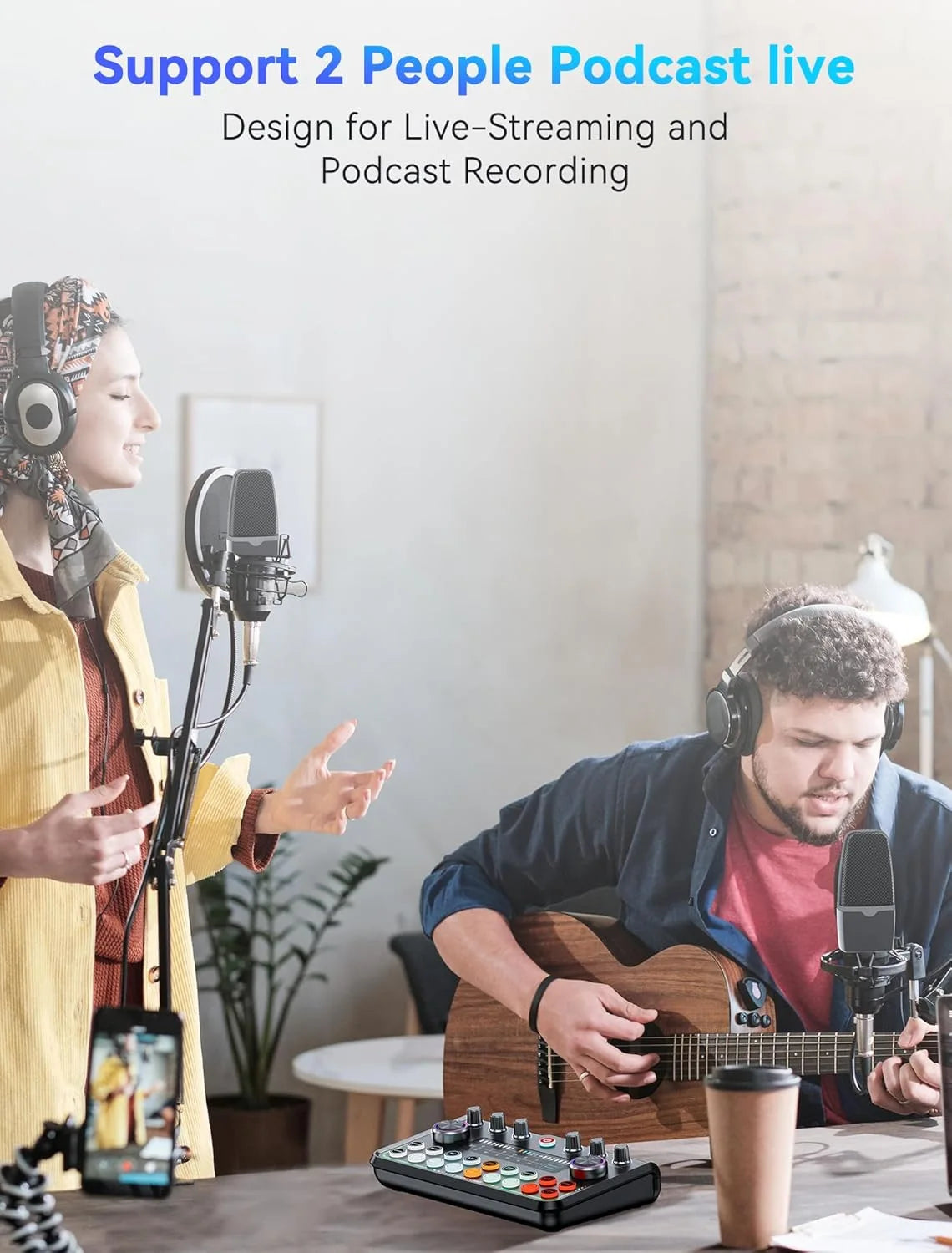 Professional P99 Live Sound Card Podcast Equipment Live Broadcast DJ Device with MC98 Microphone Set For Music/Recording Live Streaming