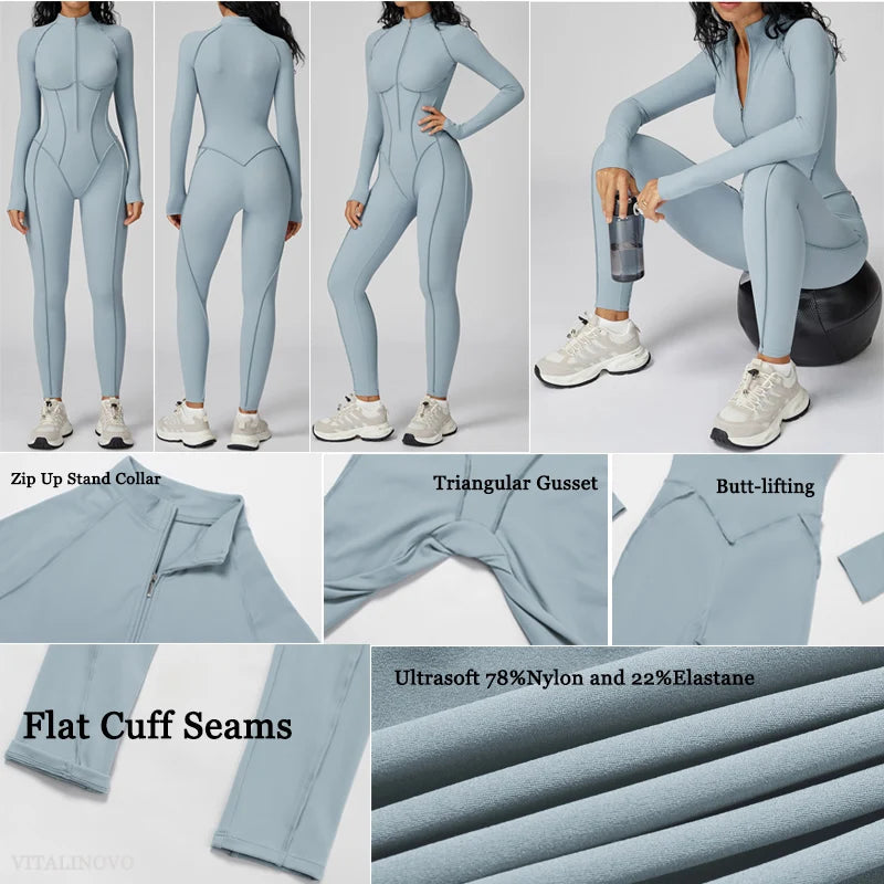 5 Colors Women's Running Onesie Athletic Romper Pants Long Sleeve Zip Up Hiking Outfits One Piece Workout Bodycon Jumpsuits emale Sports Apparel Supplies