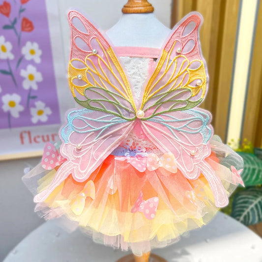 Dog Clothes Summer Thin Cat Princess Skirt Rainbow Butterfly Pong Skirt Pet Clothes Dress Accessories Dog Dresses for Small Dogs