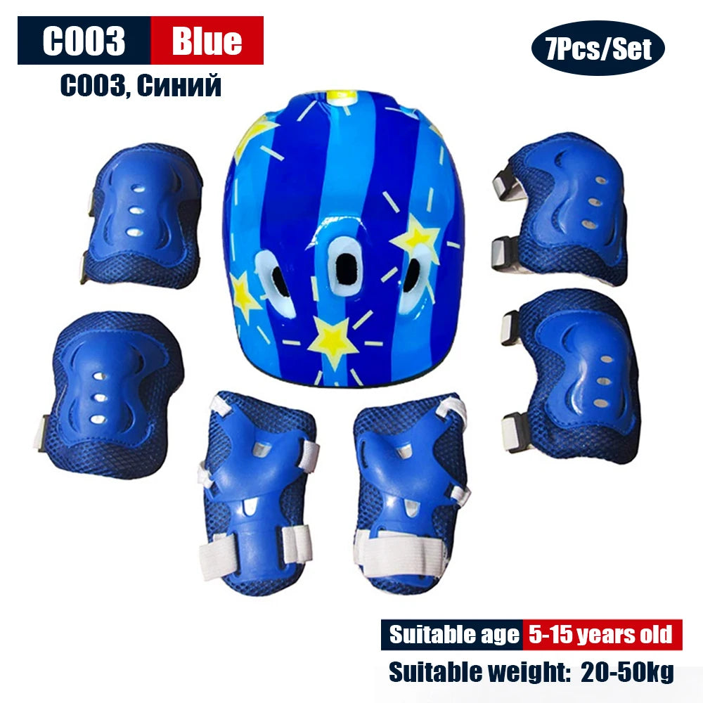 NEW SET Children Kids Adjustable Helmet Protective Gear Set Sports Knee Elbow Wrist Pads for Children Boys Girls Bike Skateboard Scooter Roller Outdoor Sports Supplies