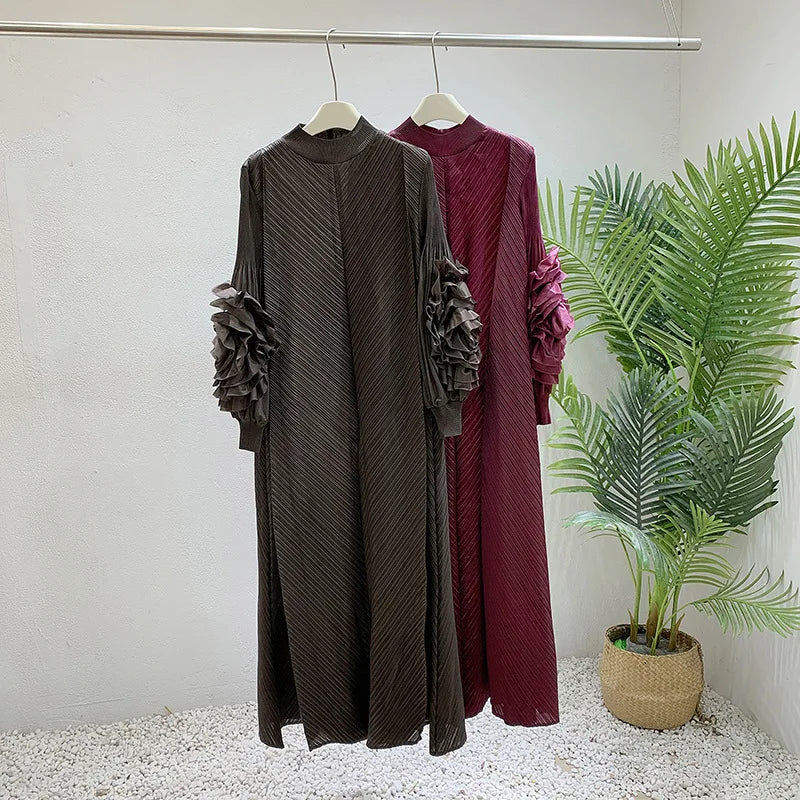 NEW Arrivals UK Size 4 Colors Pleated Dress For African Women Flower Sleeves Female Sunday Church Evening Party Wedding Guest Elegant Clothing Trendy New Ladies 2DB1827