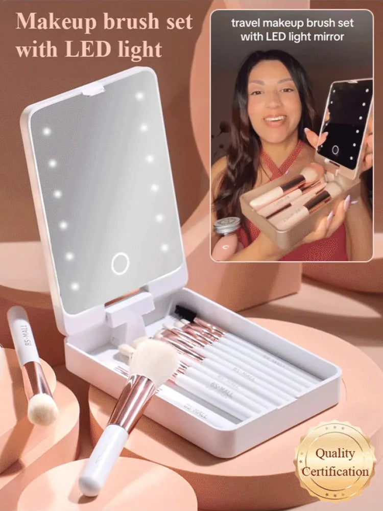 NEW Arrivals Make-Up Mirror Set with Lid Dustproof Organizer Lighted Makeup Brush Set Mirror for Bloggers Outdoor Travel Night Club Women Cosmetic Sets