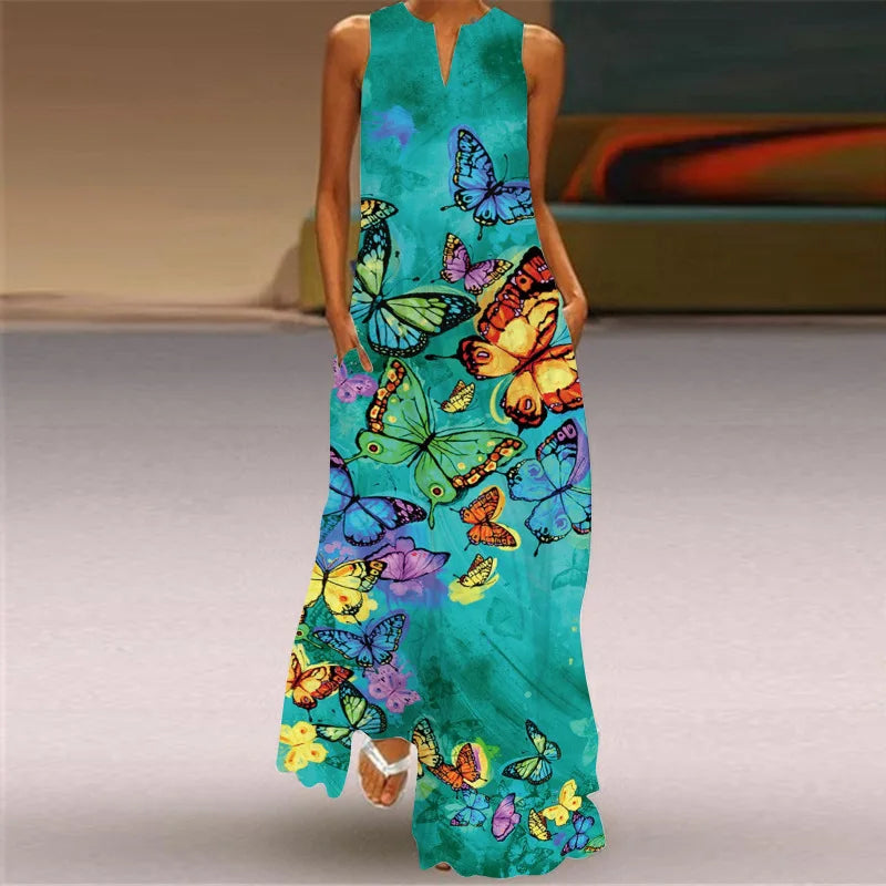 Plus Size Italian M - 5XL Summer Long Dress Women's Elegant Robe  Party Sleeveless  Casual Sundress Vintage