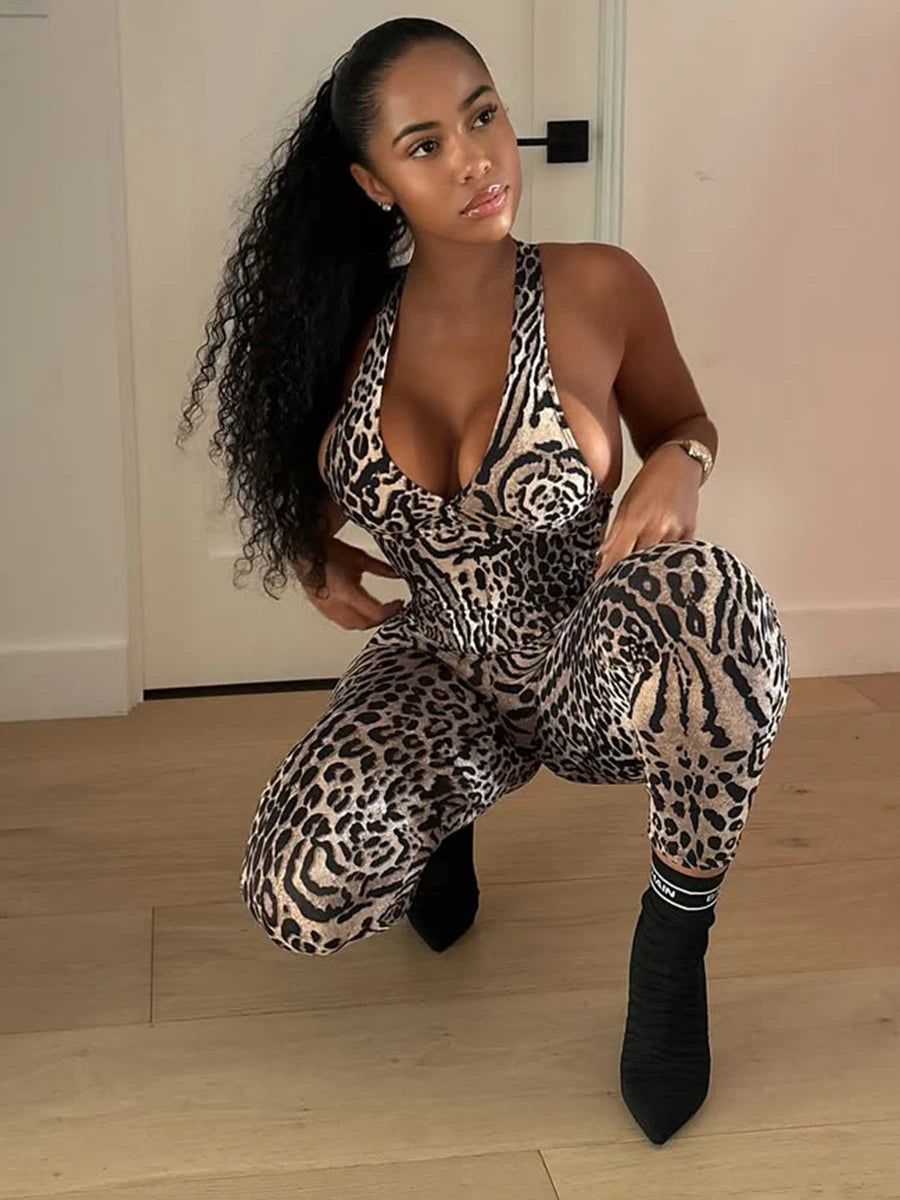 NEW Peach Buttocks Jumpsuit Women Leopard Coquette Summer Trend Midnight Club Activity Fit Stretch Workout Overalls Girls Sexy Fashion Clothing Supplies