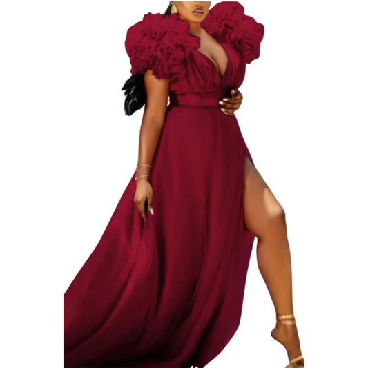 L-5XL Plus Size 5 Colors African Dresses for Women Sexy African Sleeveless V-Neck Party Wedding Evening Long Dress Maxi Dress African Clothing Supplies