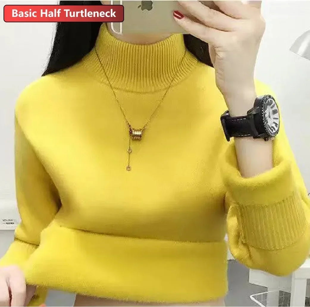 NEW Arrivals Sweater For Women Winter Thicken Turtleneck Slim Knit Pullover New Warm Plush Velvet Lined Knitwear Jumper Tops Casual Female Girls Luxury Fashion Clothing Supplies