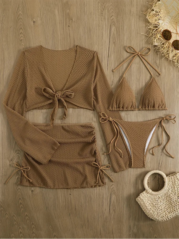 NEW 4PCS Set 10 Colors Solid Sexy Bikinis Female Swimsuits Women's  Swimwear Beach Swim Wear Bathing Suits Brazilian Bikini Set Pool Bather Suit