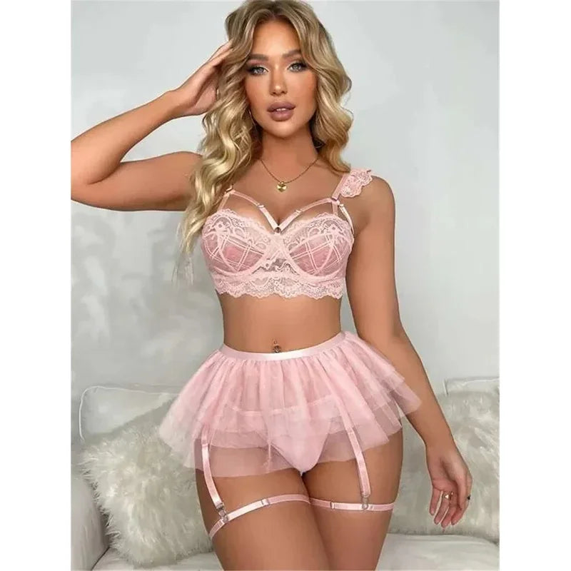 UK S-XL Size 5 Colors Sexy Lingerie Erotic Underwear Set Transparent Porno Lace Sexy Bra And Panty Garter Set Lingerie Sexy Hot Erotic Sleepwear Women Lingerie Apparel Sets