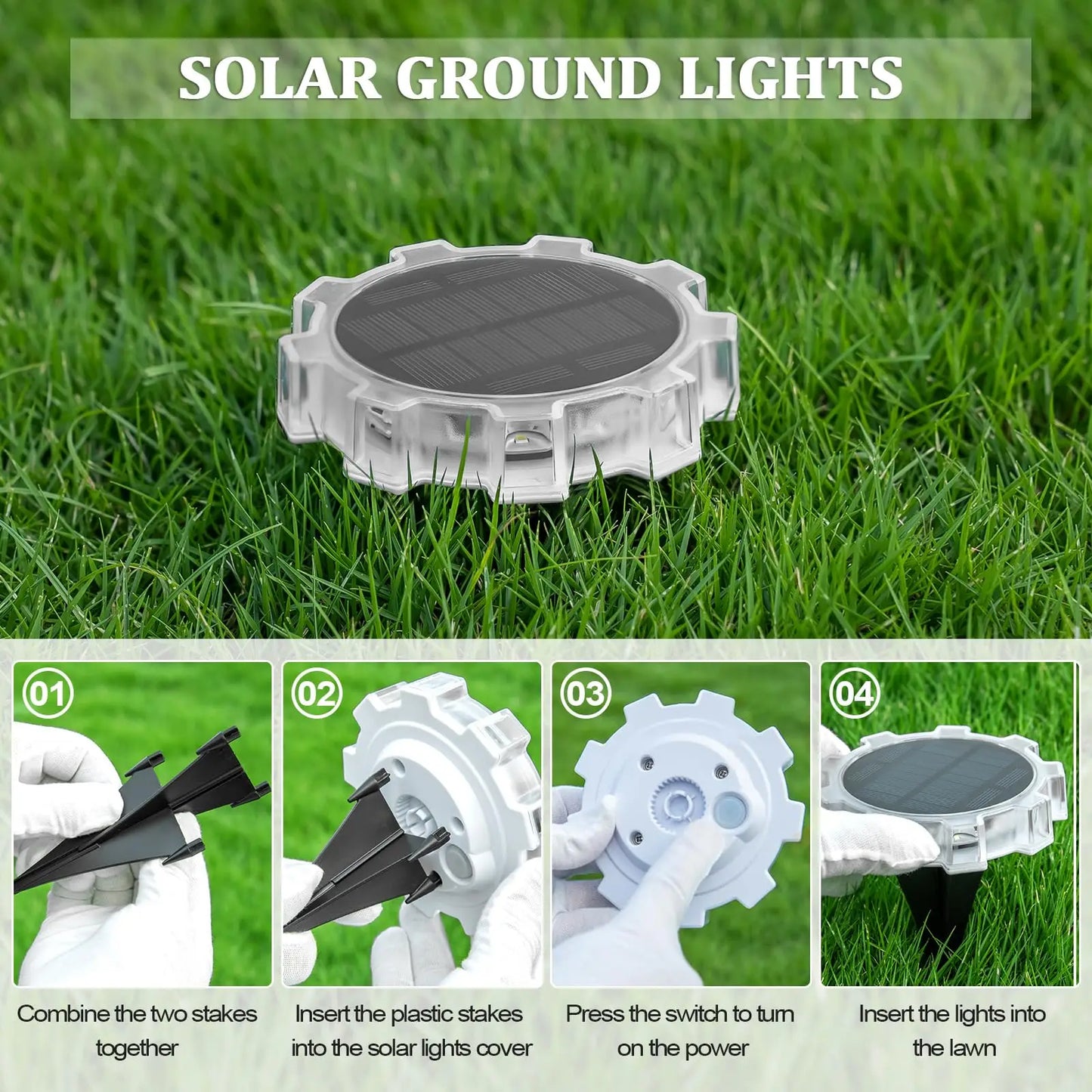 NEW Arrivals 2PCS Set Solar Ground/Wall Lights Outdoor RGB Waterproof 4 Modes Waterproof LED Ground Lights Color Changing for Yard Wall Deck Garden Pathway