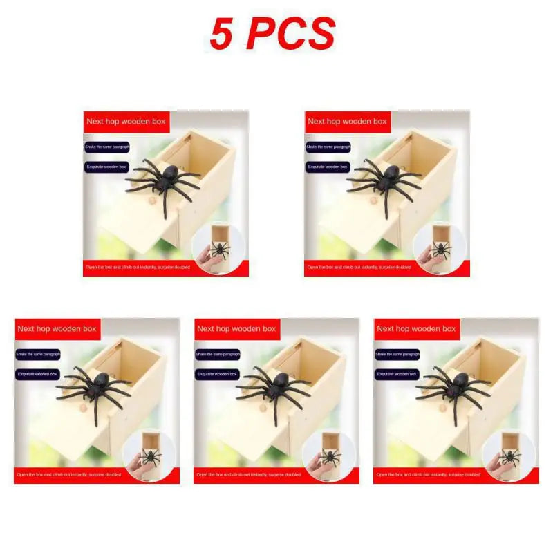 5PCS-10PCS Set  Halloween Decor Trick Spider Funny Wooden Scare Box Practical Joke Office Prank Toys Funny Play Joke Gifts