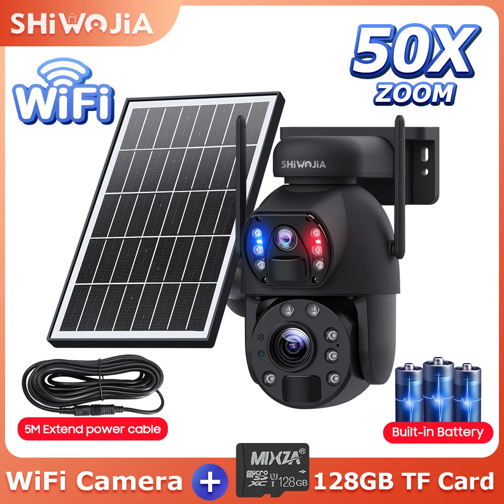 NEW 50X ZOOM 12MP 4G Sim Solar Camera Outdoor 360° Wireless WI-FI Battery Security Cameras Solar Panel PIR Night Vision Recording Home Office Factory Security Systems