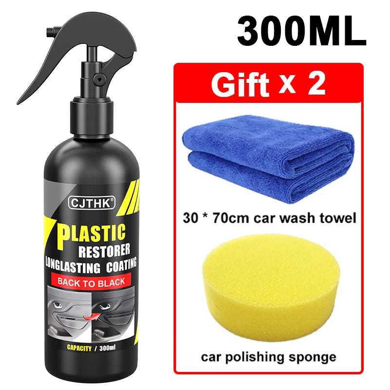 NEW Arrivals Car 300ML + Towel+ Sponge Set Plastic Restorer Back To Black Gloss Plastic Renovator Long Lasting Coating Leather Restore Auto Polish Cleaning Products Car Accessories