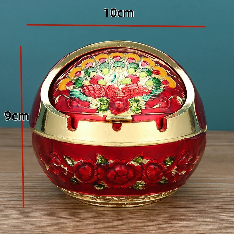 Collectible Ancient Egyptian Tutankhamun Pharaoh Ashtray Zinc Alloy Metal With Cover Anti-Fall Windproof Ashtray Home Living Room Tea Room Table Decoration