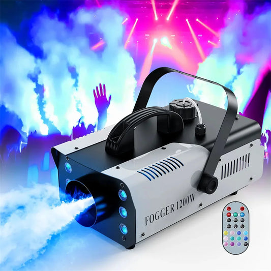 NEW Arrivals 1200W Mini Smoke Machine With 6 RGB LED Light Smoke Machine With Remote Control And 1L Tank for Wedding Party Theater Night Club Decoration Accessories Supplies