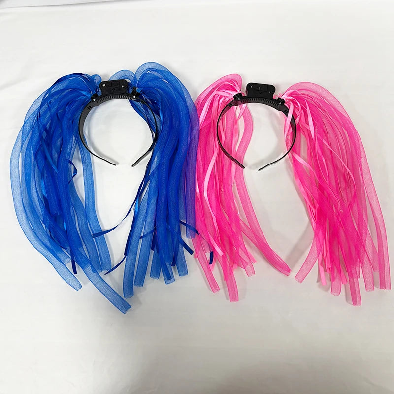 2 PCS Set Headbands + Glasses Rave Party  Luminous Flashing Noodles Headband Light Up Braid Headband Girl Women Bar Club Night Show Headwear Supplies