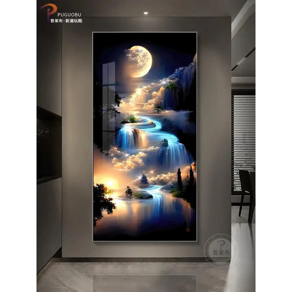 Entrance Decoration Light Painting Moon Corridor Hanging Painting Light Sea Home Living Room Mural Light Ocean Waves Wall Lamp