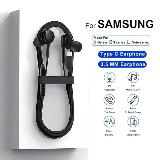 NEW Arrivals Original Type C Wired Earphone For Samsung Galaxy S23 S21 S22 Ultra Plus 3.5 mm Earbuds Headphones A54 A34 A53 A53 Accessories