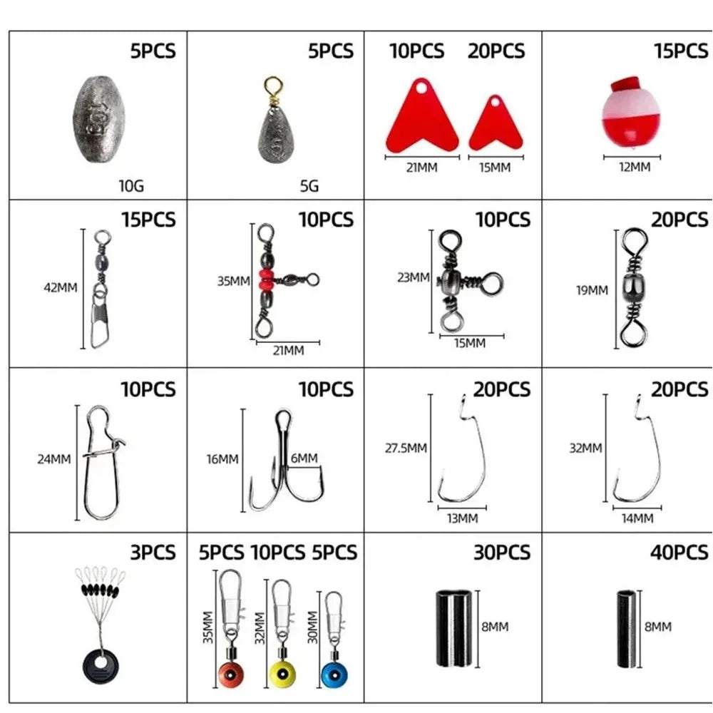 Just Arrived 265 PCS Set Sphere Floats Fishing Tackle Kit Crank Hooks Carp Fishing Parts Kit with Box Lures  Bait Set Lake River Professional Fishing Accessories