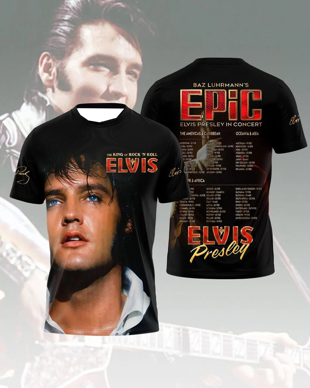 S-6XL Plus Size Elvis Presley "The King of Rock 'n' Roll" Baz Luhrmann's T-Shirt Family Matching T-Shirt Suitable for Daily and Training Wear