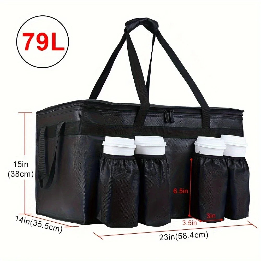 NEW 79L Large Cooler Black/Red Color Box Picnic Bag Thermal Insulated Cooler Bag with 4 Cup Holder Camping Drink Bento Bags BBQ Zip Pack Picnic Accessories Camping Supplies