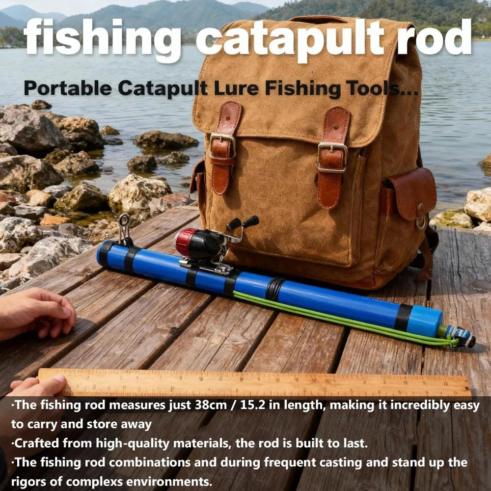 NEW Set Compact Fishing Catapult Rod Extendable Portable Fish Bait Launching Equipment Sturdy Lightweight Catapult Fishing Reel for River Lake Fishing