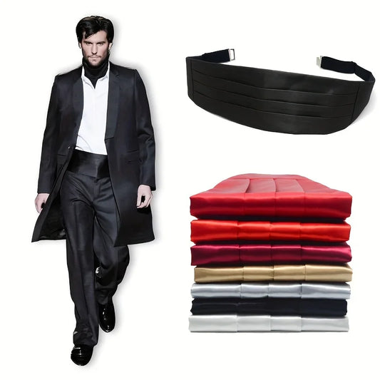 Men's Satin Waistcoat for Formal Wear, 6 Pure Colors Luxury Cummerbund Waist Belt for Latin Dance, Suitable for Groom and Best Man on Wedding Day