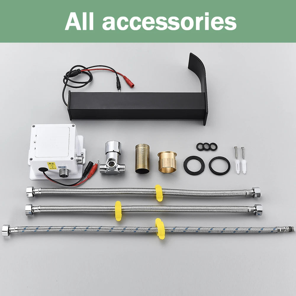 NEW Silver/Gold/ Black Color Luxury Smart Motion Sensor Bathroom Basin Faucet Touchless Automatic Sense Mixer Tap Waterfall Hot Cold Water Washbasin Crane Home Bathroom Accessories