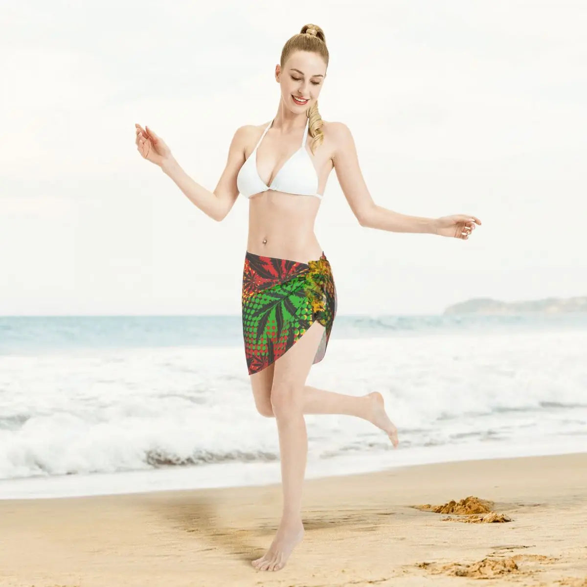 Marijuana Cannabis Rastafarian Women Beach Bikini Cover Up Wrap Chiffon Swimwear Pareo Scarf Sarong Weed Beach Bikini