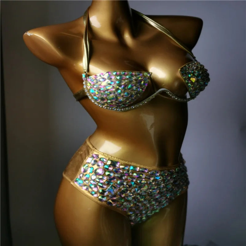 NEW Arrivals Luxurious Rhinestones Diamonds  Bikini Set Bathing Suit Sexy Women Beachwear Bling Stones Swimsuit High Quality Swimsuit Girls Ladies Summer Luxury Beach Wear