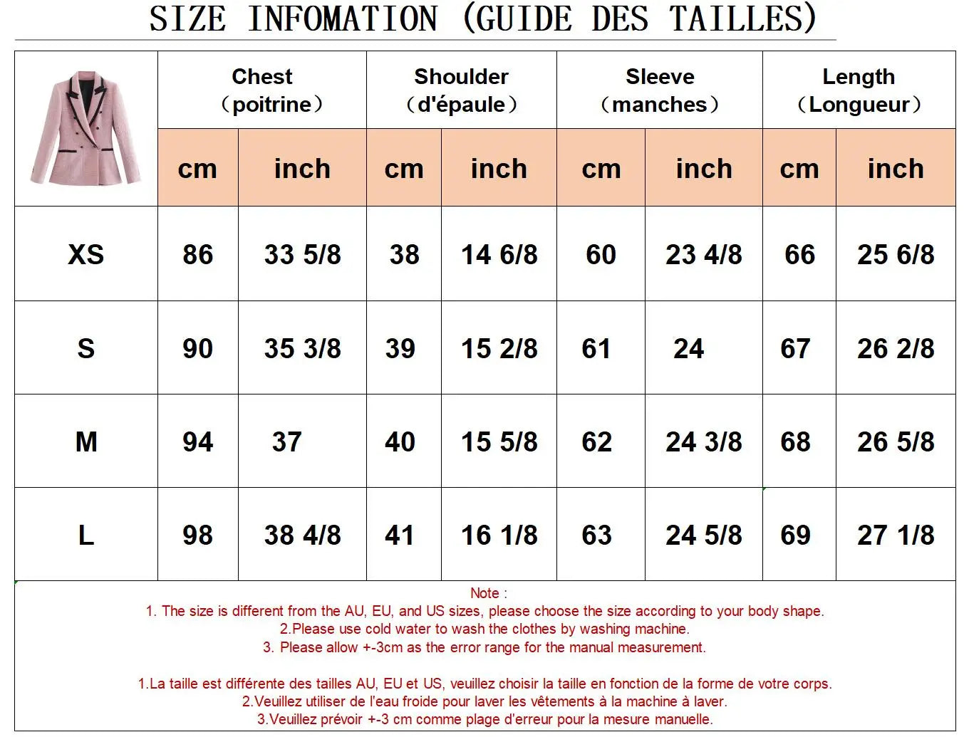NEW Arrivals Pink/Ivory Vintage Tweed Double Breasted Blazer Coats Women New Autumn Winter Elegant Chic Pockets Jacket Office Ladies Casual Suits Ladies Luxury Fashion Clothing Supplies
