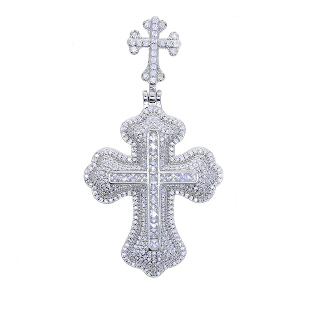 New Iced Out Cross Pendant Necklace For Women Men Bling Prong Setting Cubic Zirconia Cross Charm Luxury Hip Hop Fashion Jewelry Accessories.