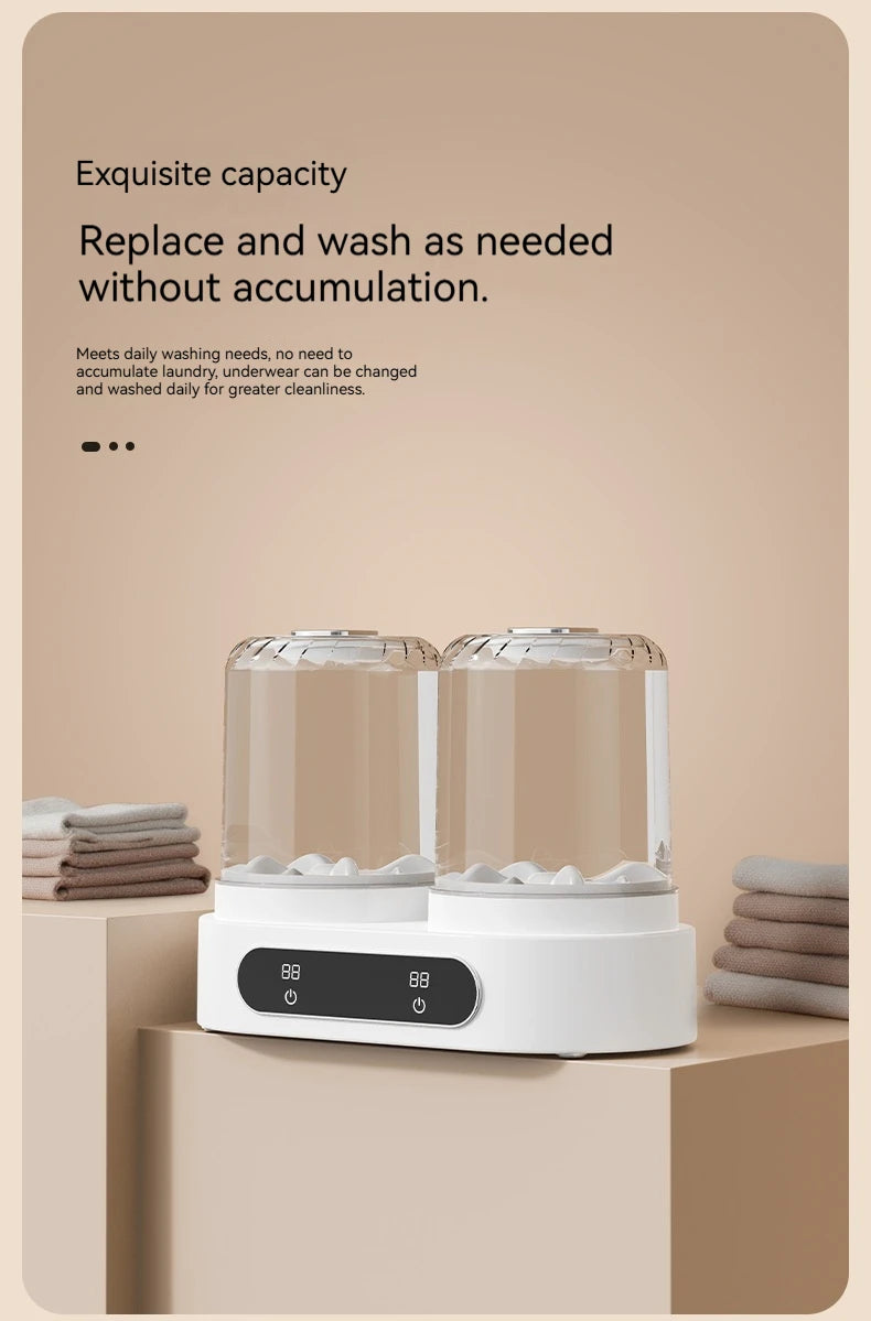 Double Cup Washing Machine for Underwear and Socks, Babies Clothes, Mini Laundry Cup, No Installation Needed, Small and Portable Home Indoor Outdoor Travel Camping Washing Machine