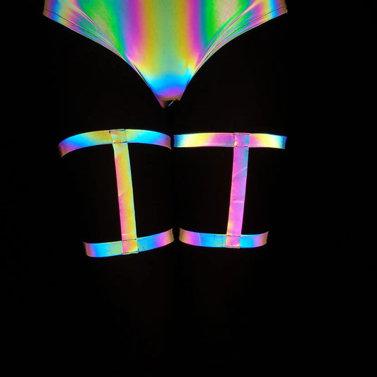 H-shaped Sexy Rainbow Color Leg Straps Night Club Dancing Rave  Party Pole Dance Leg Wraps For Women Girls Stage Performance Garter Fashion Clothing Supplies