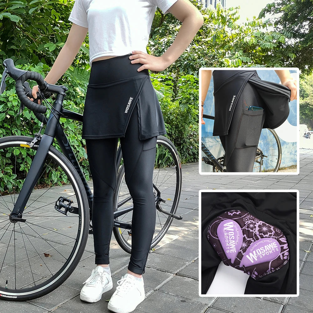 Women Cycling Skirt 2-in-1 With 5D Silicone Sponge Pad MTB Bike Pants High Waist Bicycle Tights Breathable Sports Skirt