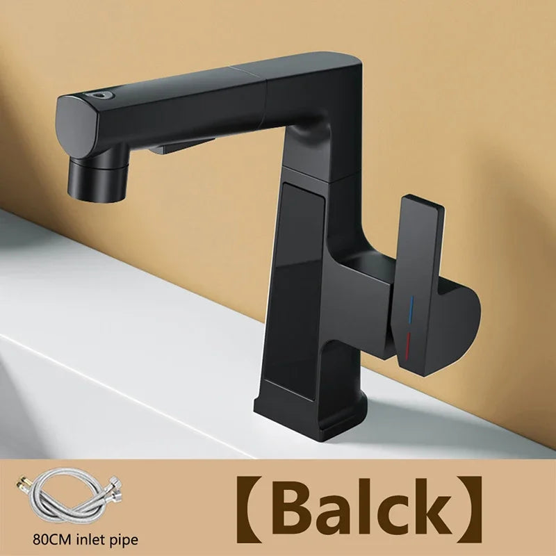 NEW Digital Display Pulling Faucet with Washing Gun Intelligent Temperature Sensor Brass Washbasin Taps Rotating Lifting Cold and Hot Water Mixer Tap Home Bathroom Kitchen Accessories