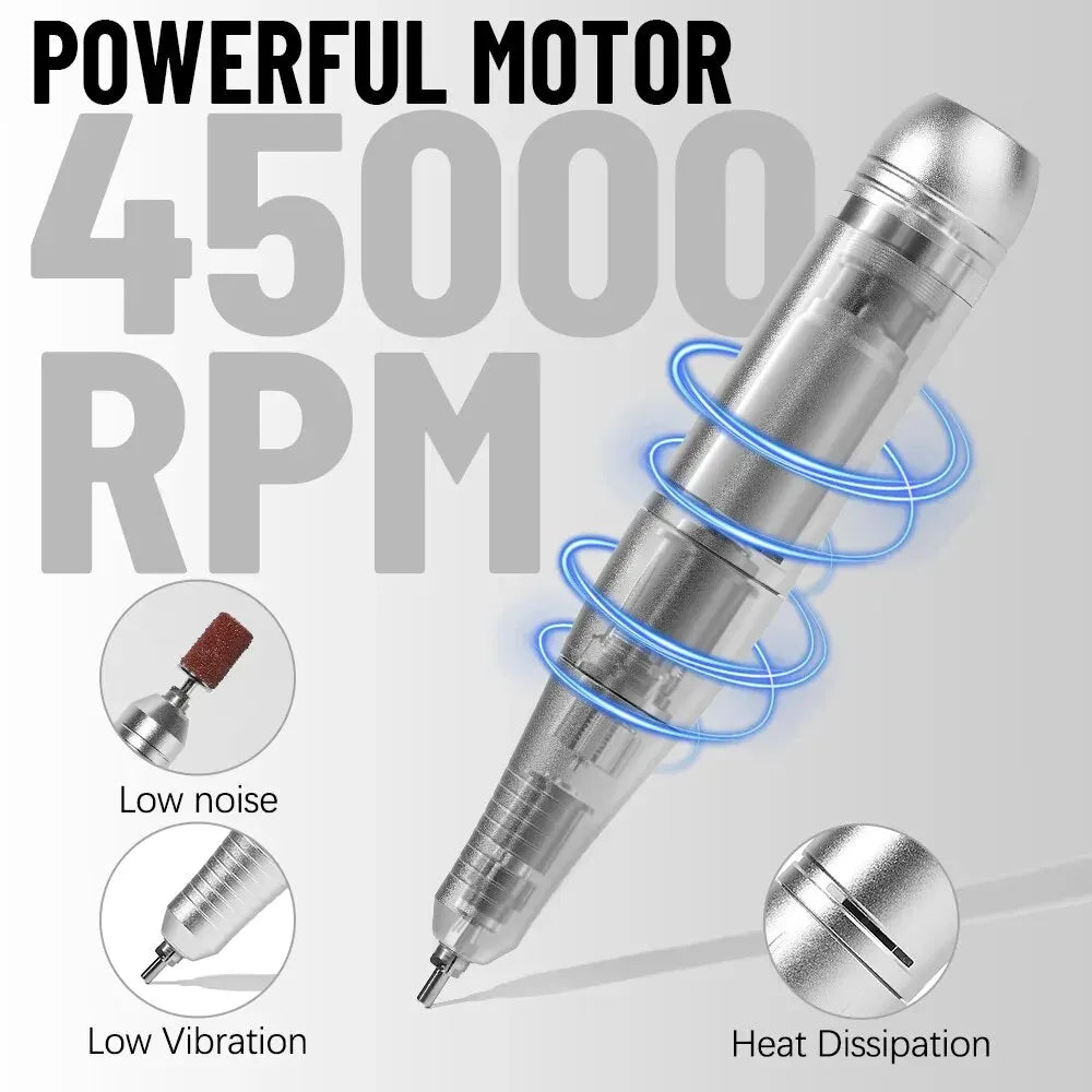 45000RPM Electric Nail Drill Machine With LCD Display Rechargeable Nail File Nails Accessories Gel Nail Polish Sander Low Noise