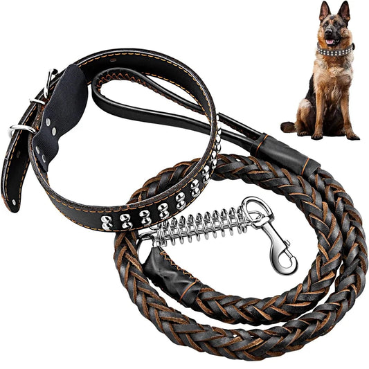 Heavy Duty Large Dog Leash Genuine Leather Braided Dog Training Leash for Shepherd Medium Large Dogs Pet Supplies