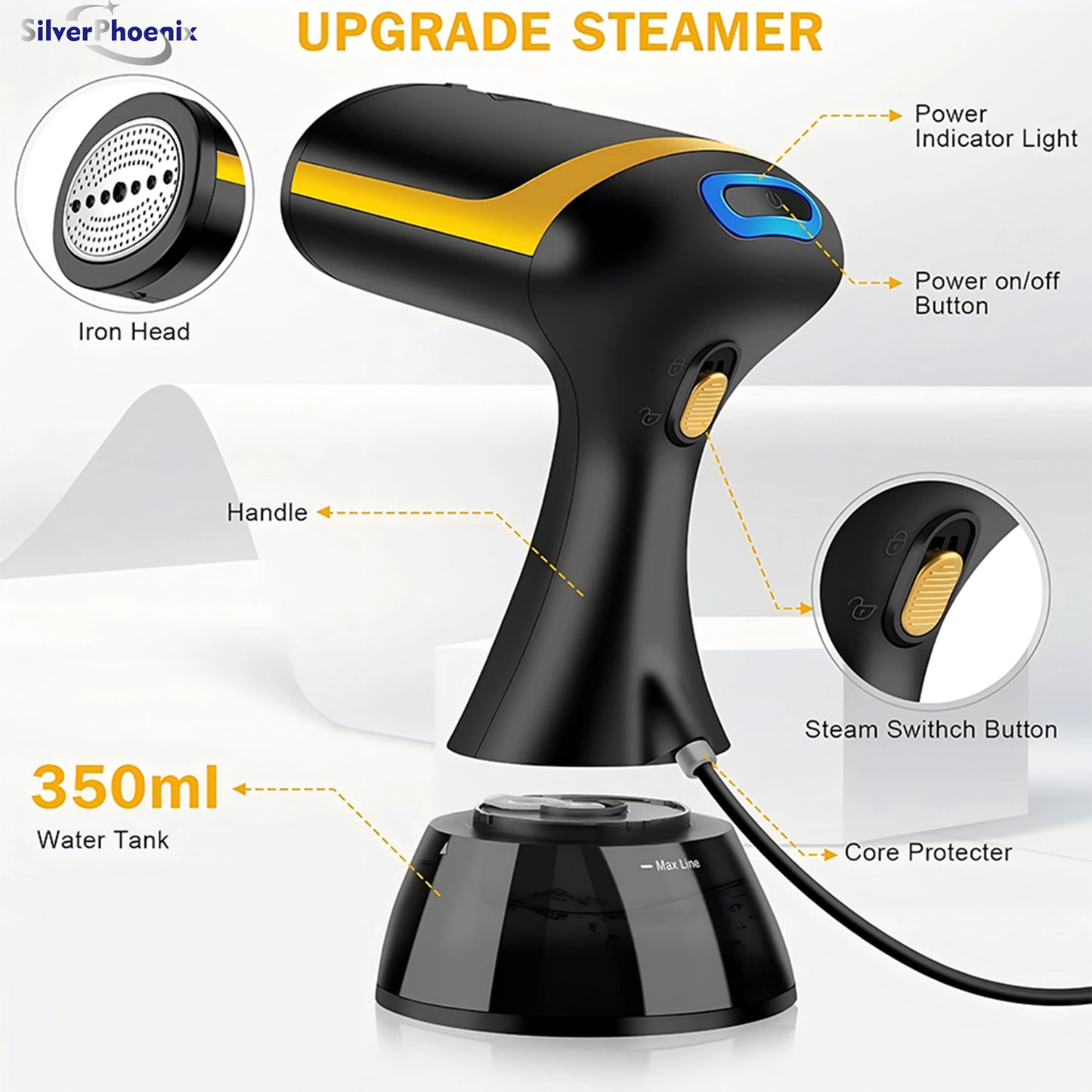 Portable Handheld Garment Steamer - 1500W Powerful Clothes Wrinkle Remover, Fast Preheating, Removable Water Tank, - Black Travel Hotels Business Trip Clothing Apparel Accessories