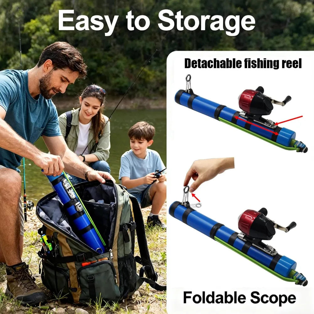 NEW Set Compact Fishing Catapult Rod Extendable Portable Fish Bait Launching Equipment Sturdy Lightweight Catapult Fishing Reel for River Lake Fishing