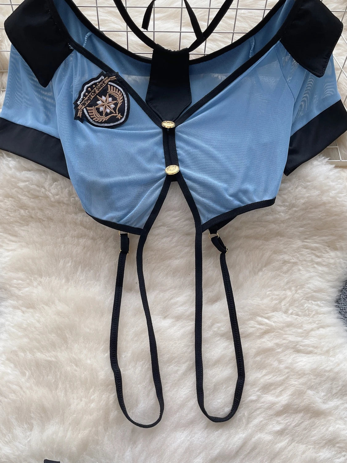 Women Preppy Style Sexy Uniform Sets 2024 V Neck Sheer Top+Lace Up Mini Skirt+Thongs Hollow Out Cosplay Porn Suits