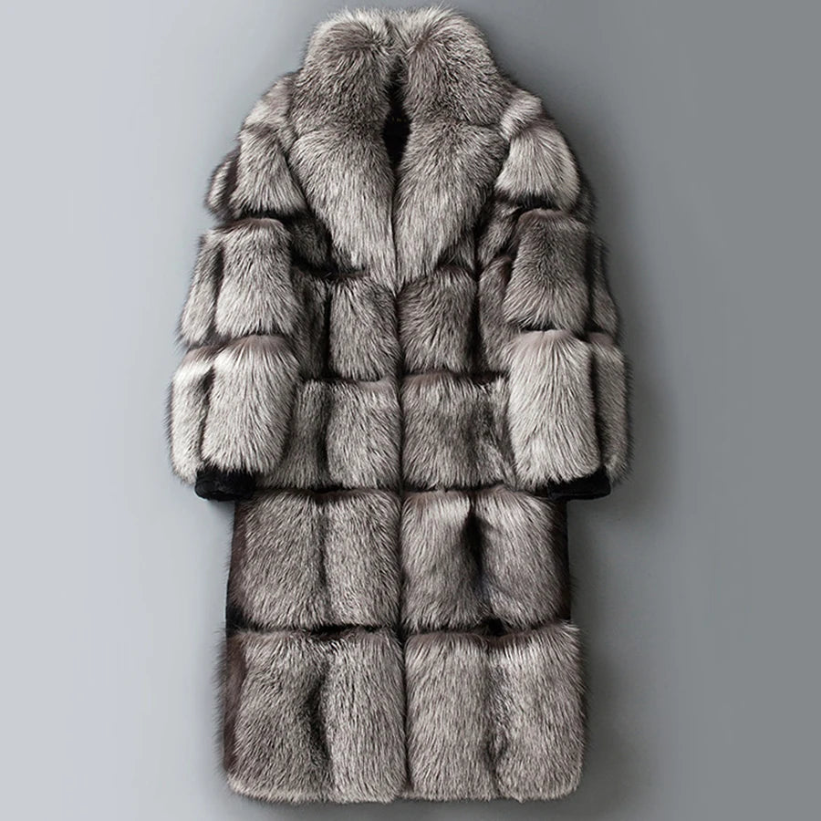 Brand New M-4XL  Italian Style 100% MEN Natural Real Sliver Fox Mink Fur Winter Warm Snow Clothes Supplies Male Coat Jacket Long Overcoat European High Quality Outerwear Coats Gifts for Husband Boyfriend Lover Men Luxury Fash