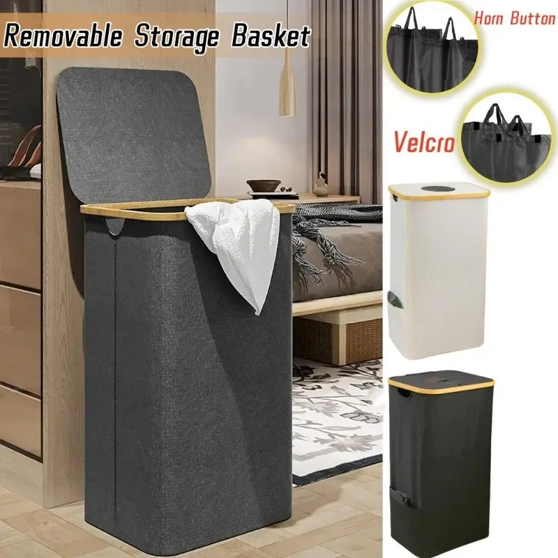 Laundry Hamper Large Capacity 105L Collapsible with Lid And Handle Clothes Basket with Removable Inner Bag Home Organization