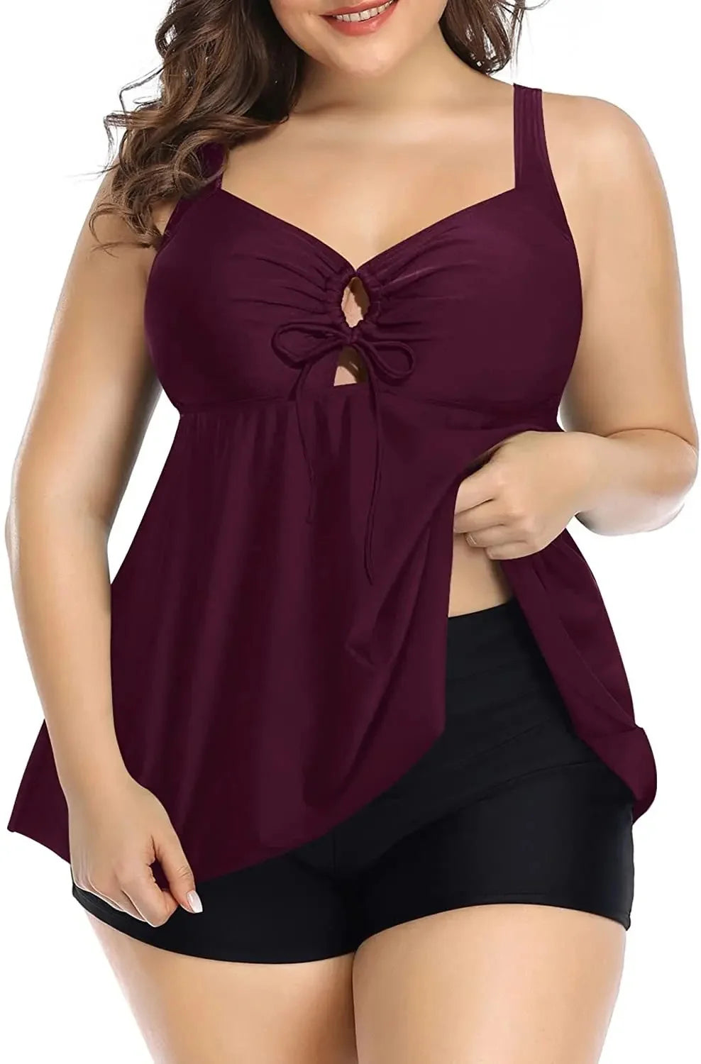 2 PCS Set S-3XL Plus Size Curvy Women's Swimsuit Bikini Set Moderate Coverage Abdomen Control Separate Top And Shorts Big Girls Swimming Costume Bathing Apparel Suit
